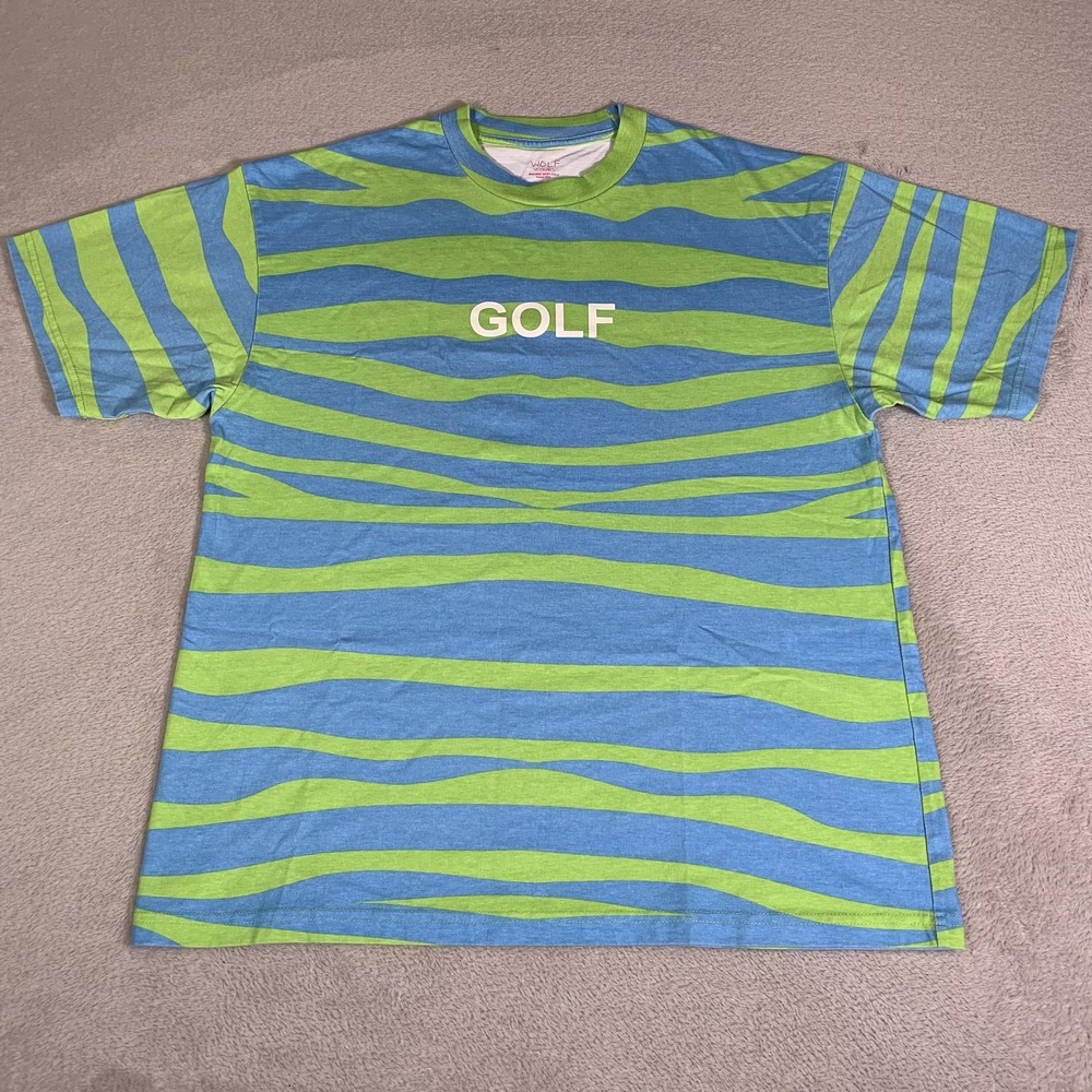 Golf Wang Shirt Mens Large Blue Green Tiger Stripe WOLF 10 Years Tee Streetwear